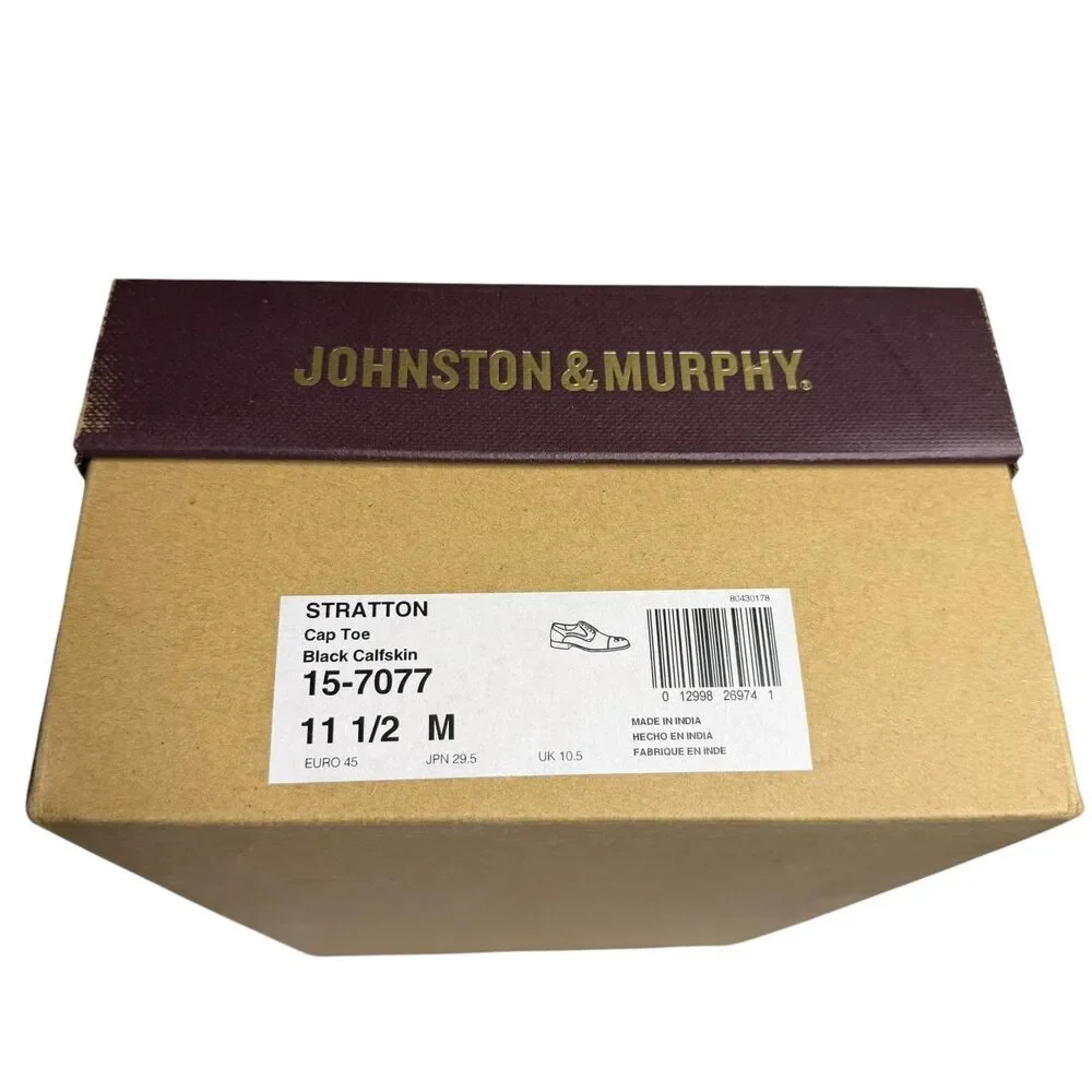 Johnston & Murphy Stratton Cap Toe Calf Skin Oxford Brogue Shoe Black 11.5